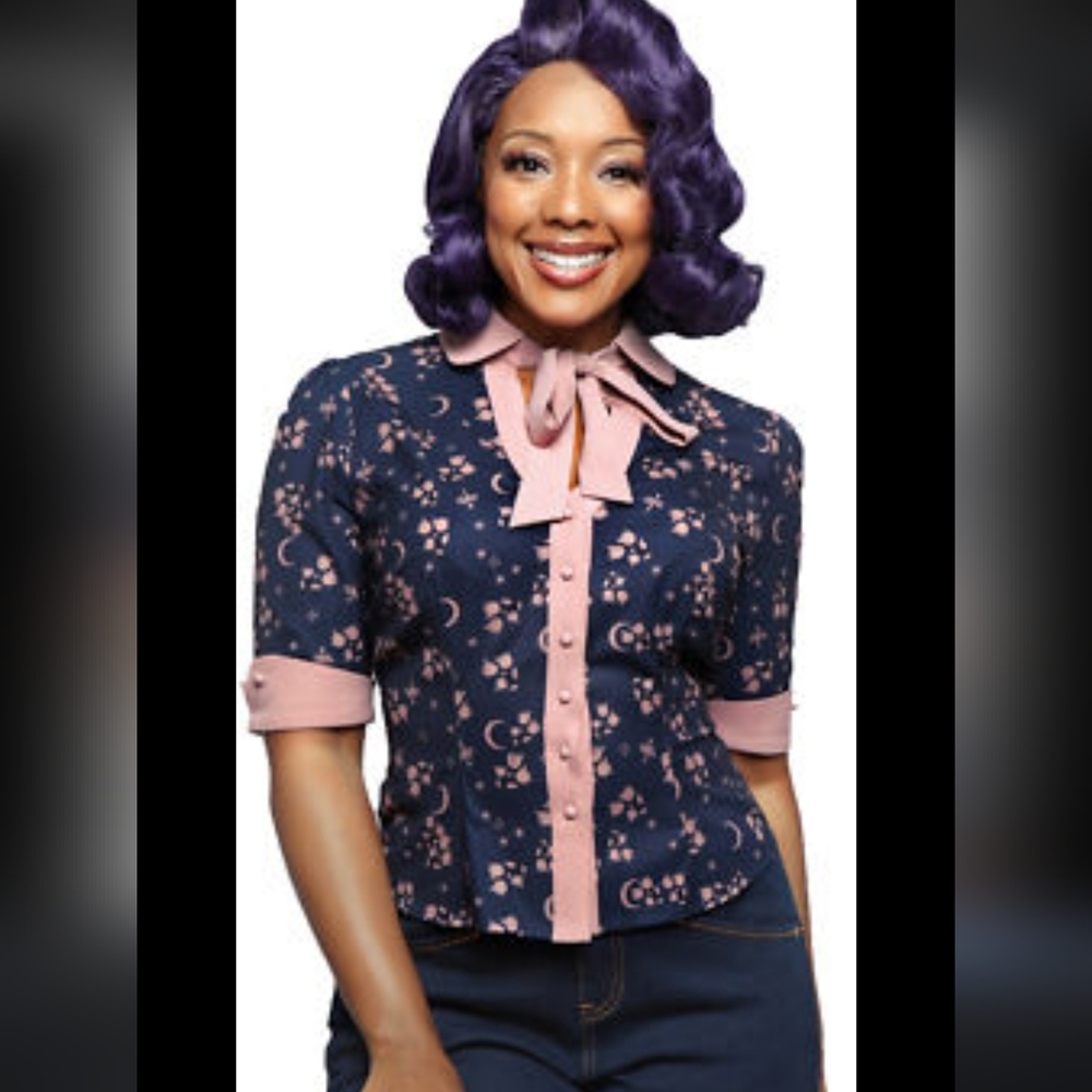 Navy and Pink Women's Top